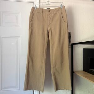 NLST tan khaki chino cropped cotton raw fray hem straight leg pants